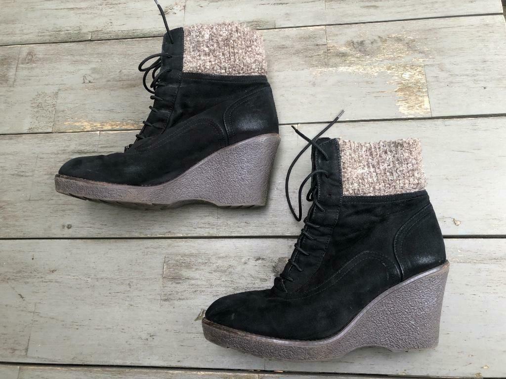 Mooie zwarte enkellaars met sleehak 39, gebreide rand, Verzenden, Zwart, Schoenen met hoge hakken, Gedragen