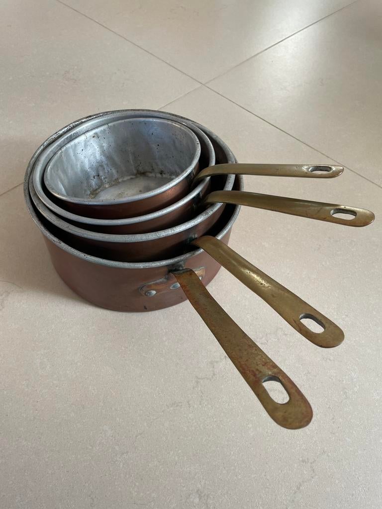 Poêlons anciens en cuivre massif, Enlèvement, Utilisé, Autres matériaux, Ensemble de casseroles