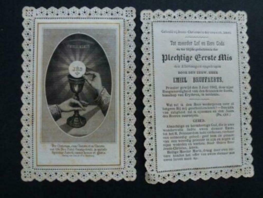 oud bidprentje eerste mis Emiel Bruffaerts 1882, Envoi, Image pieuse