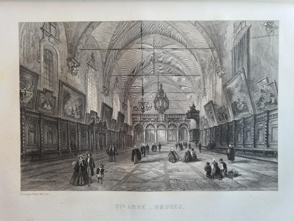 1857 - Brugge / de Sint-Annakerk / groot formaat, Antiquités & Art, Art | Lithographies & Sérigraphies, Envoi