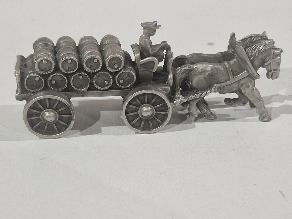 Tinnen kar met vaten , paarden en ruiter, Antiek en Kunst, Antiek | Tin, Ophalen of Verzenden