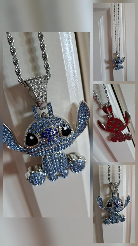 Ketting Stitch, Bijoux, Sacs & Beauté, Colliers, Neuf, Enlèvement ou Envoi, Bleu, Avec strass