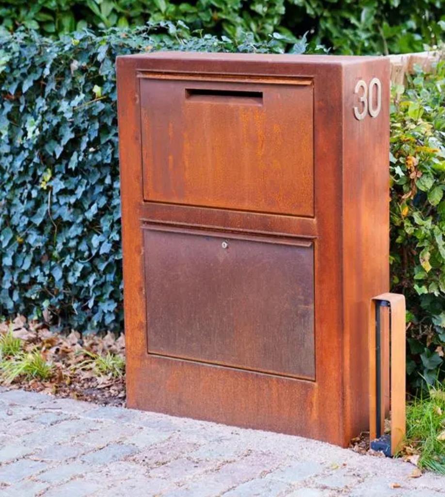 Cortenstalen pakketbrievenbus (870x300x1250), Tuin en Terras, Brievenbussen, Ophalen, Nieuw, Staal, Staande brievenbus