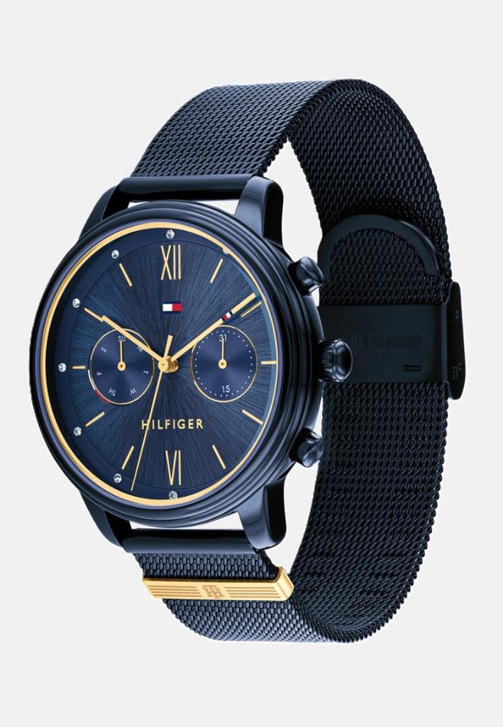 Montre Tommy Hilfiger  à aiguilles Quatze- blue, Montre-bracelet, Autres marques, Enlèvement ou Envoi, Acier