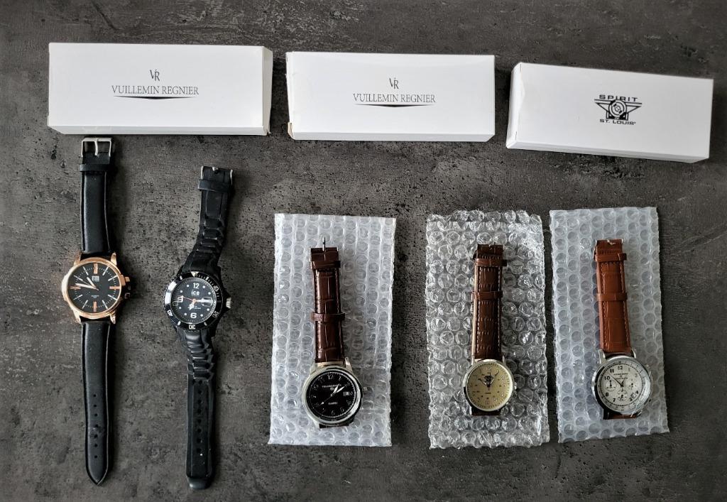 5 herenhorloges, Overige merken, Leer, Staal, Polshorloge