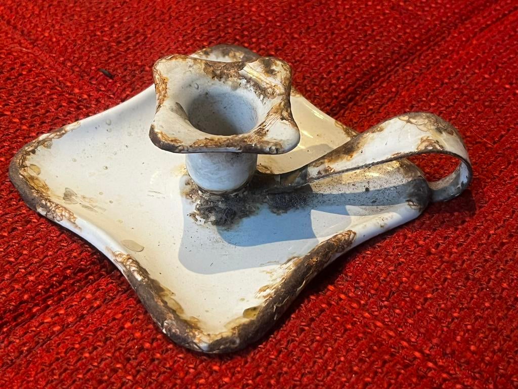 Antiek Emaille kaars houder, Ophalen of Verzenden