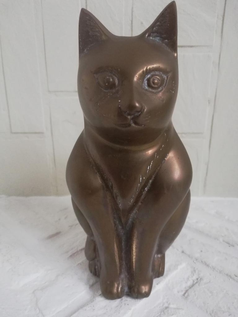 Vintage messing kat., Antiek en Kunst, Kunst | Beelden en Houtsnijwerken, Ophalen of Verzenden