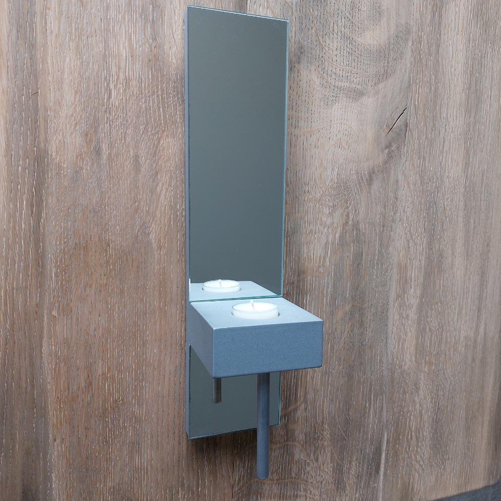 design hangspiegel met theelichthouder, Huis en Inrichting, Woonaccessoires | Spiegels, Ophalen, Minder dan 50 cm, Zo goed als nieuw