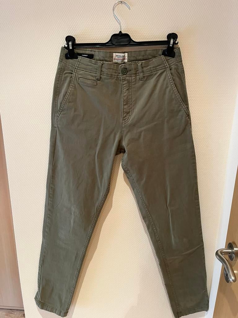 Broek Jack & Jones chino olijfgroen maat S, Kleding | Heren, Broeken en Pantalons, Zo goed als nieuw, Maat 46 (S) of kleiner, Groen