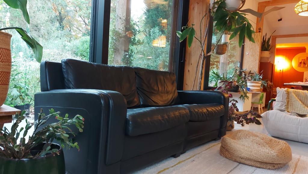 Lederen zetel zwart natuzzi, Ophalen, Gebruikt, 150 tot 200 cm, Tweepersoons