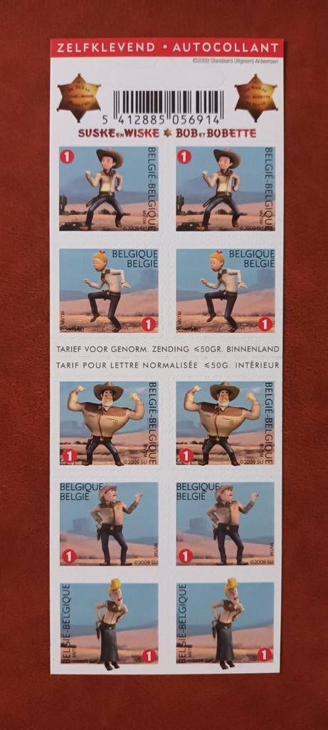 Feuillet de 10 timbres Bob et Bobette (2009) à l'état neuf, Enlèvement ou Envoi, Neuf
