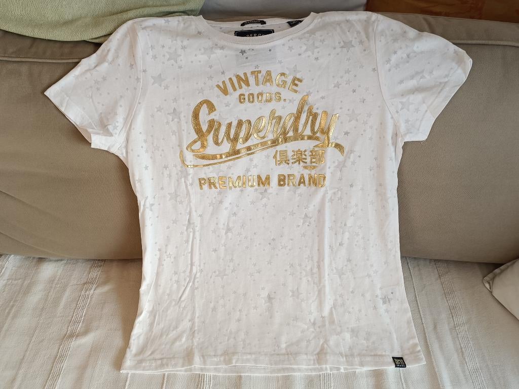 T-shirt SuperDry blanc et étoile taille 42, Manches courtes, Taille 38/40 (M), Enlèvement ou Envoi, Superdry