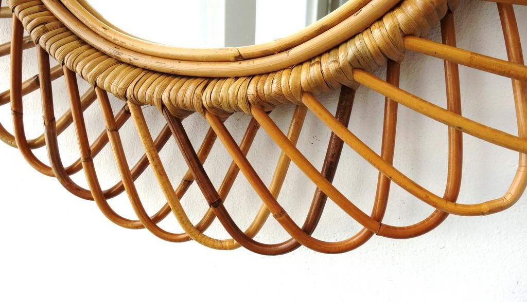 Vintage bamboe spiegel ovaal Wicker rotan XXL Franco Albini, Enlèvement, Utilisé, Ovale