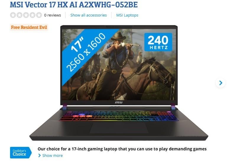 MSI Vector 17 HX AI A2XWHG-052BE, Ophalen, Intel Core Ultra 9, 32 GB, Nieuw