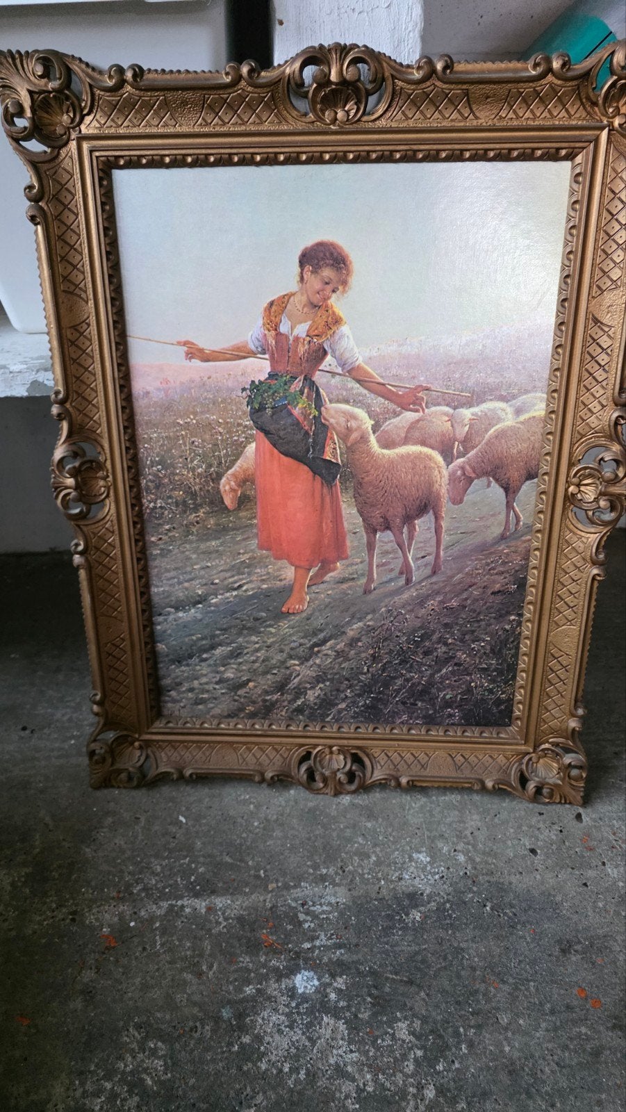 herderin met schapen, Antiek en Kunst, Ophalen, Realistisch, Portret of Personen