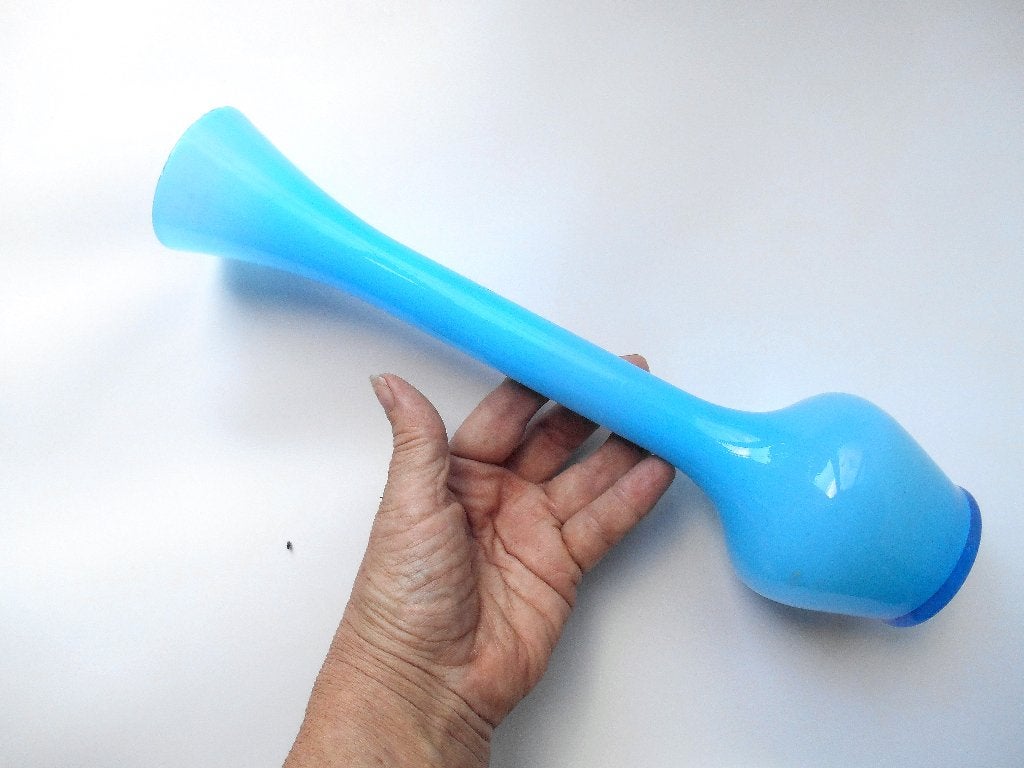 Vase vintage turquoise en verre opalin Empoli?, Maison & Meubles, Enlèvement ou Envoi, 30 cm, Comme neuf, Verre
