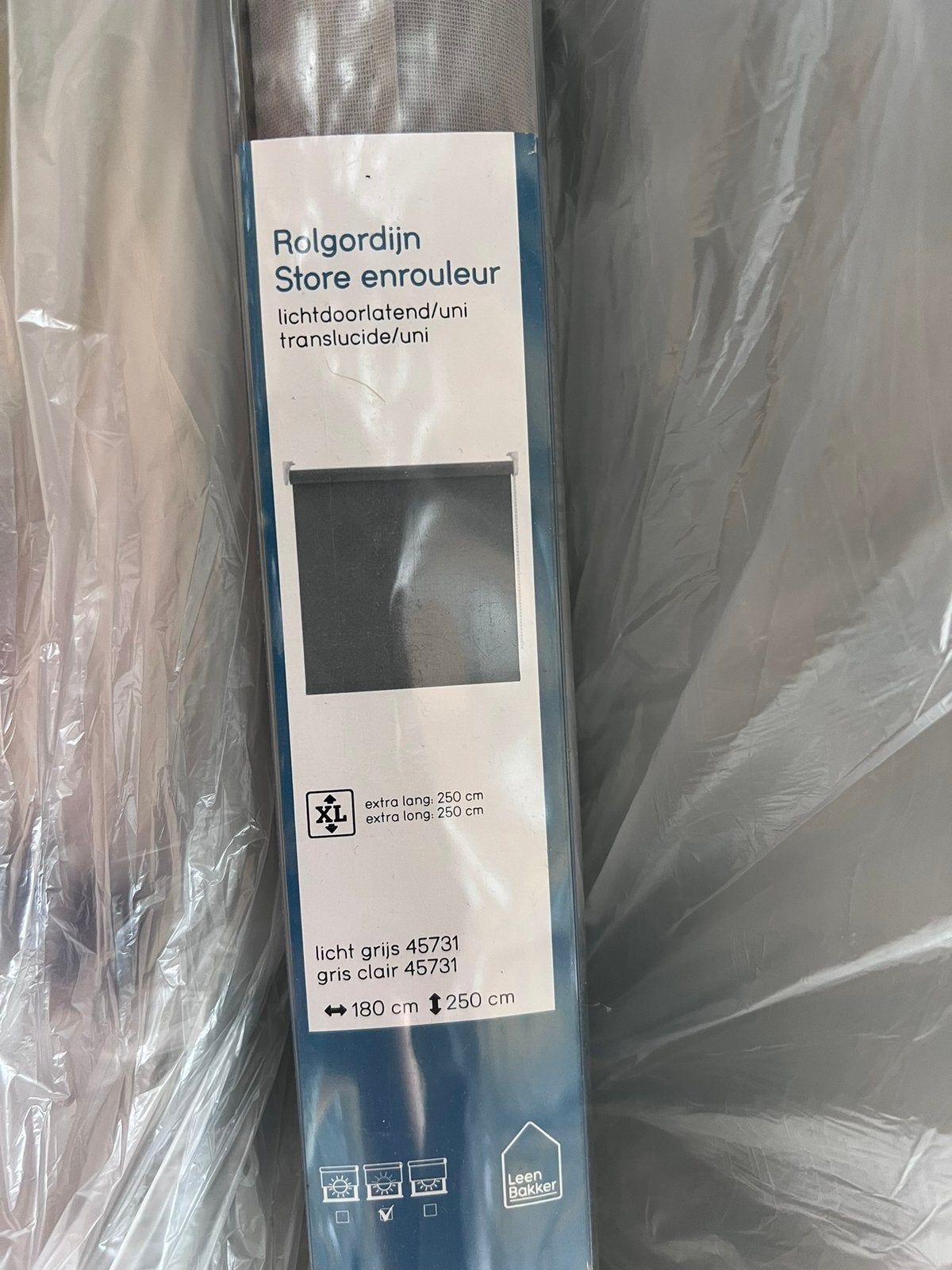 Rolgordijn lichtdoorlatend lichtgrijs Code45731 Afm.180* 250, Ophalen, Zo goed als nieuw, Grijs