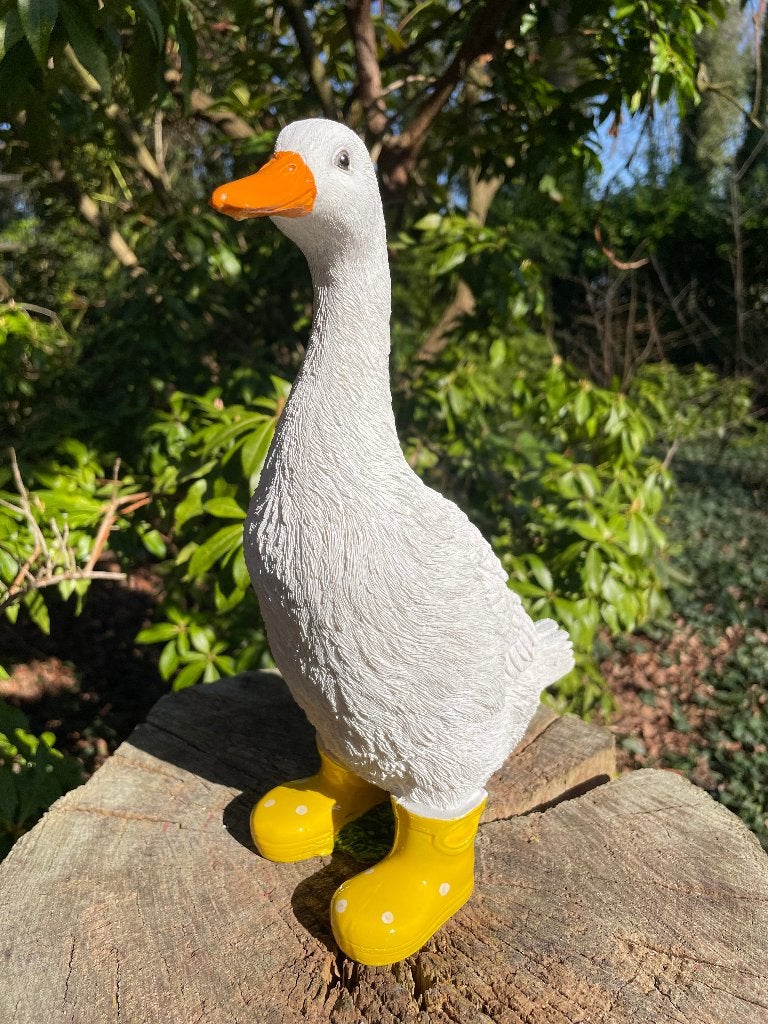 Gans laarsjes, tuin, vijver Geel 30cm, Tuin en Terras, Tuinbeelden, Nieuw, Dierenbeeld, Kunststof, Ophalen of Verzenden