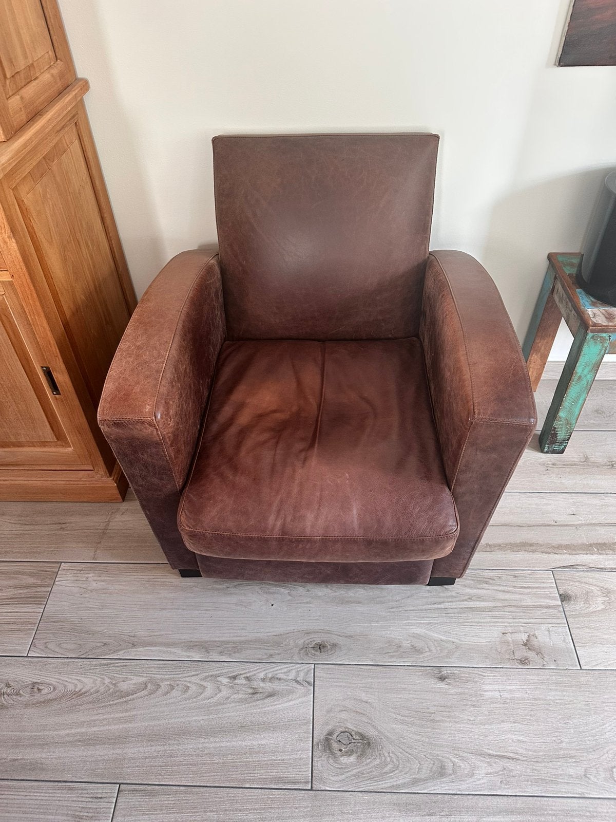 Fauteuil Club Vintage Effet Cuir Patiné – Maisons du Monde, Maison & Meubles, Enlèvement ou Envoi, Comme neuf, Cuir