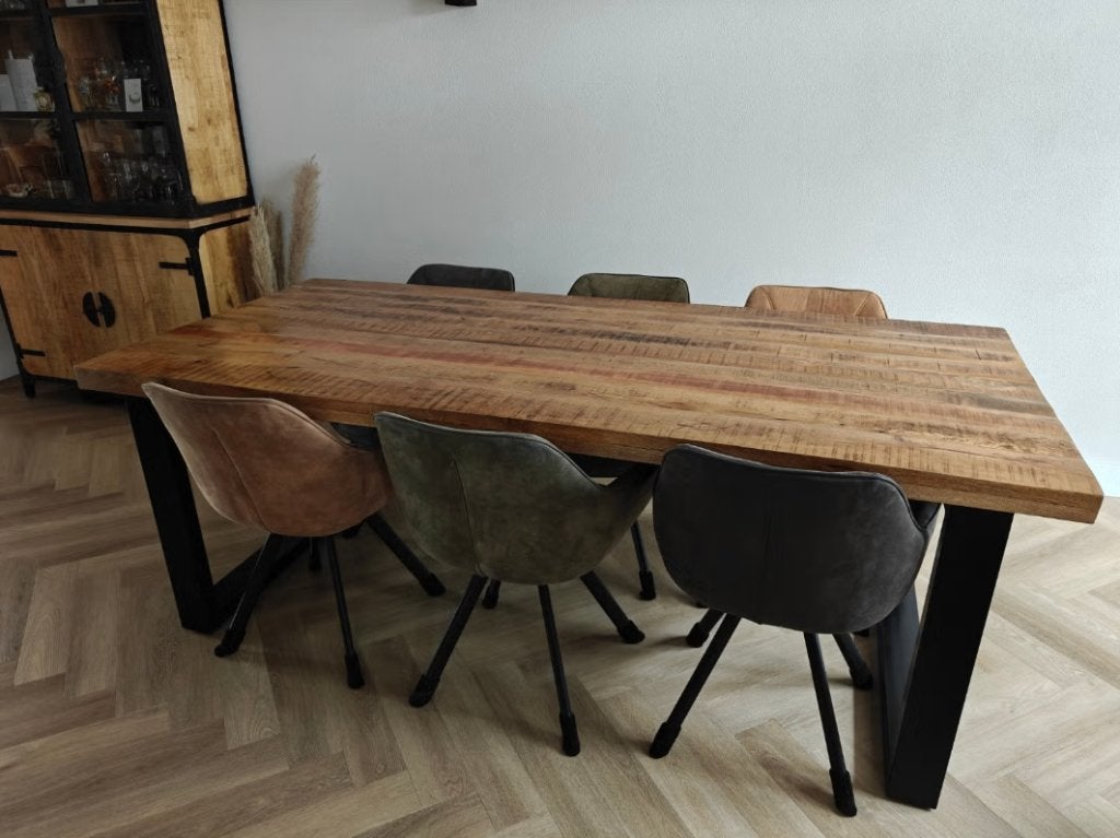 Eettafel hout mango rechthoekig 220x100cm, Ophalen, 100 tot 150 cm, 200 cm of meer, Zo goed als nieuw