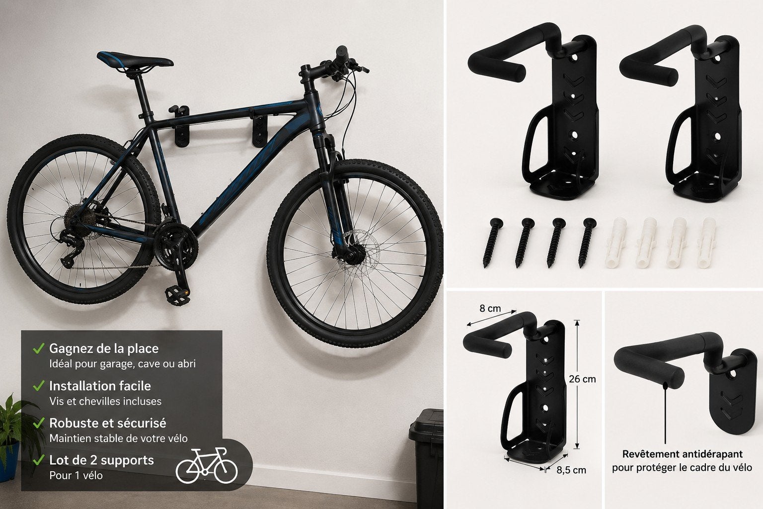 Lot de 2 supports muraux pour vélo – Neufs, Vélos & Vélomoteurs, Vélos | Hommes | Vélos de sport & Vélo de randonnée, Neuf, Enlèvement