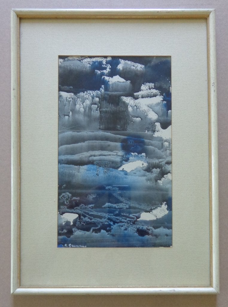 ROBERT GEENENS / ABSTRACTIE / OLIEVERF PAPIER 36x26cm KADER, Enlèvement ou Envoi