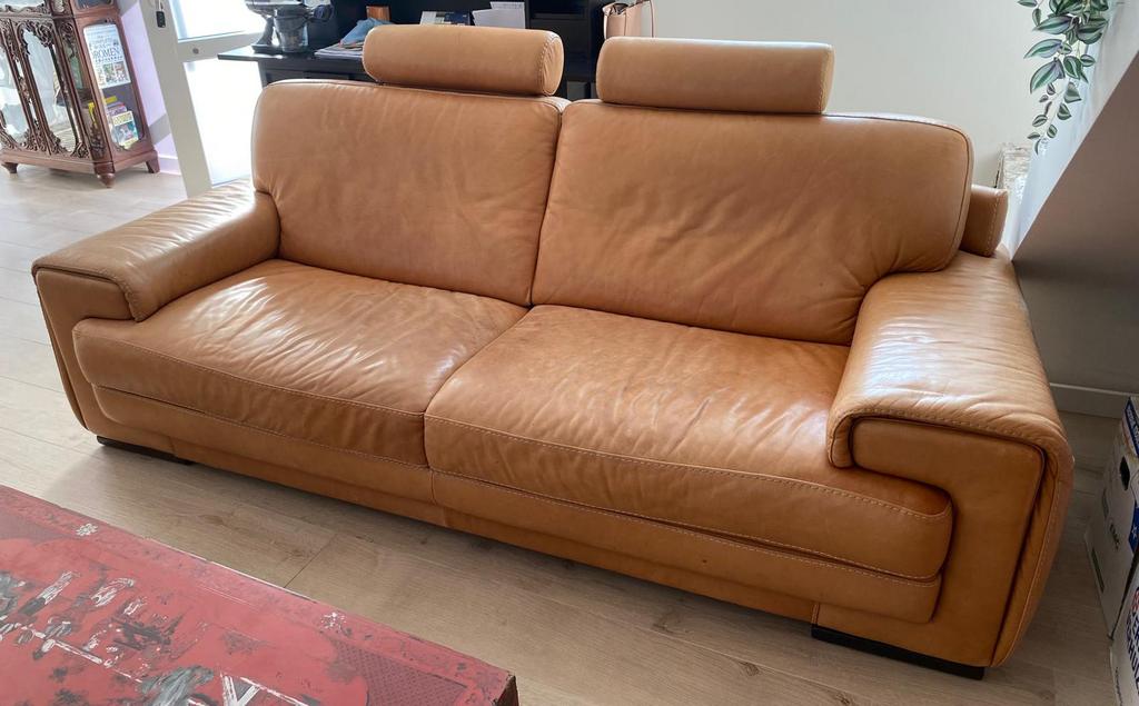 Salon in leder, Huis en Inrichting, Ophalen, Gebruikt, Leer, Klassiek