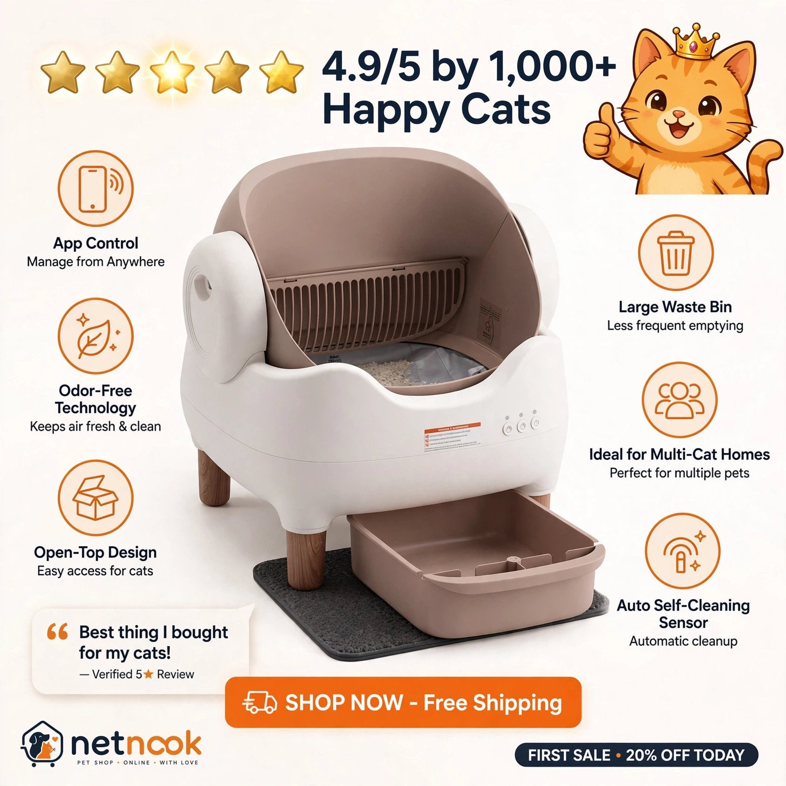 Ultimate Zelfreinigende Automatische Kattenbak, Dieren en Toebehoren, Kattenbakken, Verzenden, Zelfreinigend, Nieuw, Open