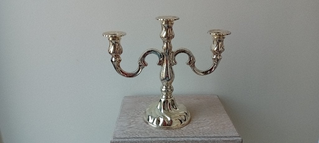 Zware verzilverde 3-armige kandelaar BMF N- vintage, Ophalen, Zilver