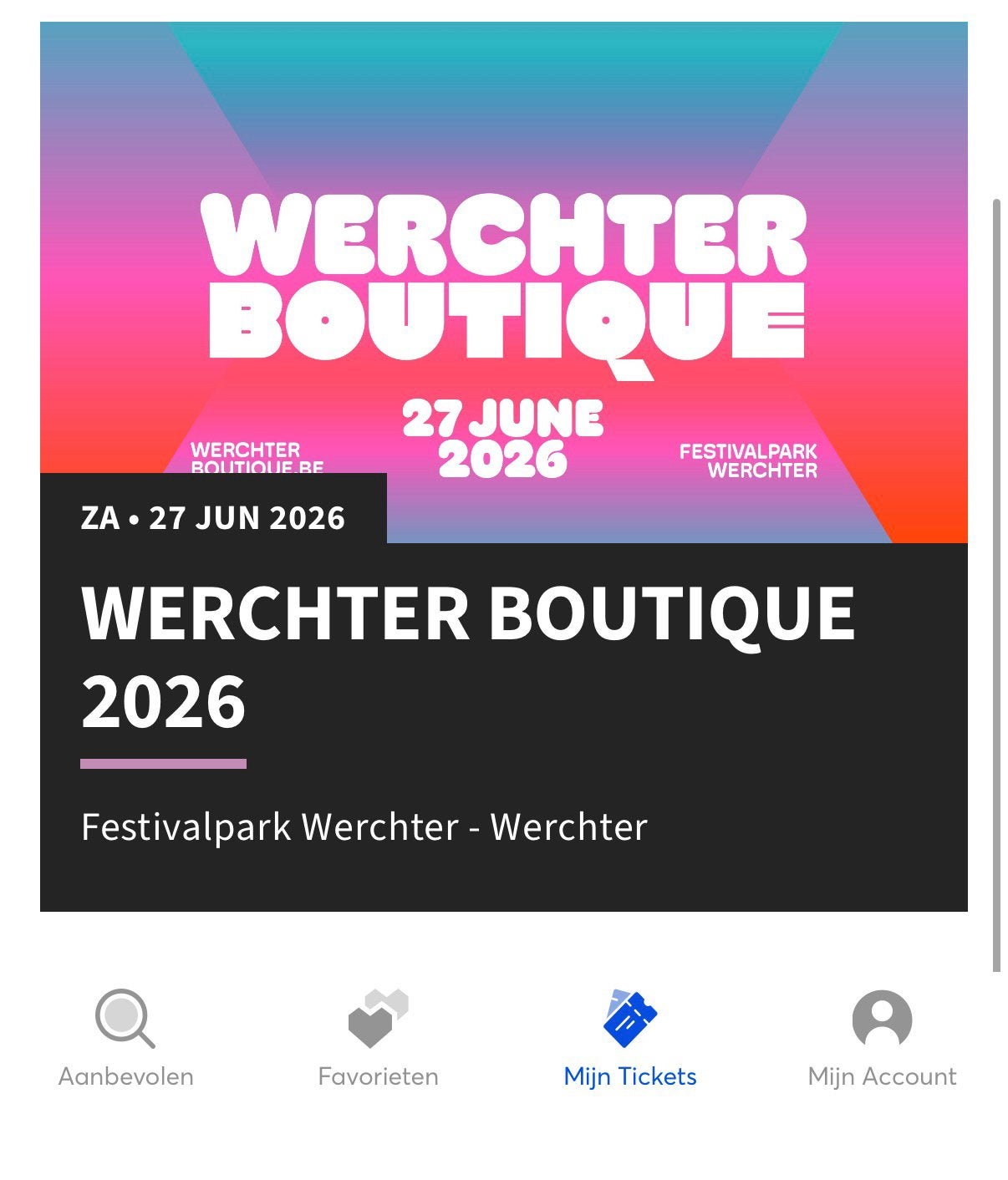 Werchter boutique ticket te koop, Eén persoon