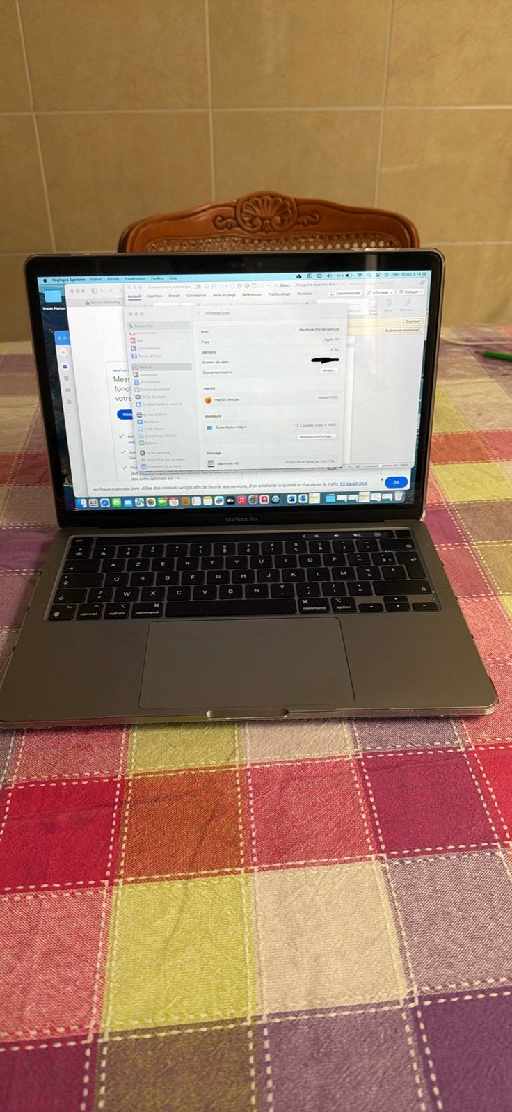 Apple MacBook Pro 13″ 2019 Touch Bar – Excellent état –600 €, Enlèvement, Comme neuf, 13 pouces