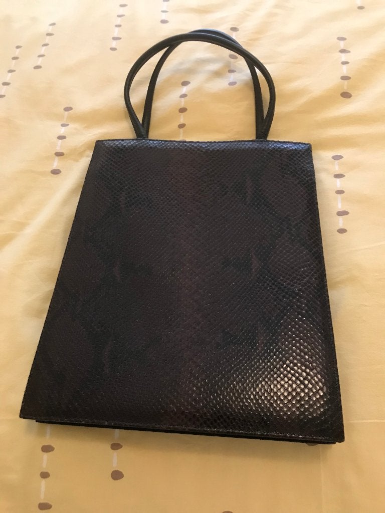 Mooie lederen (serpent) handtas, Handtassen en Accessoires, Ophalen, Zo goed als nieuw, Bruin, Handtas