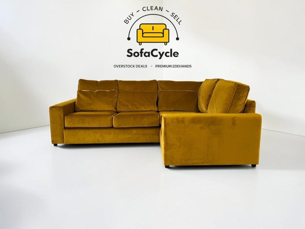 Hoekzetel geel velours, diepe zit – nieuw, Gebruikt, Zonnestraat 223-229, 9600 Ronse, België, Info@sofacycle.be, SofaCycle VOF