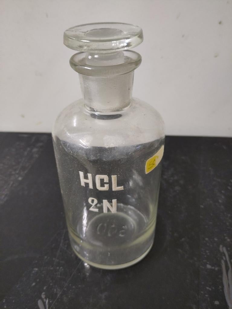 Flacon de laboratoire Vintage HCl 500 ml + bouchon en verre, Enlèvement