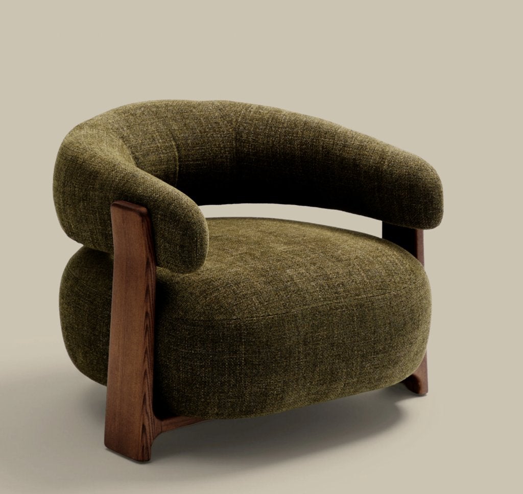 Fauteuil stof met hout merk Kave Home, Huis en Inrichting, Ophalen, Nieuw, Hout