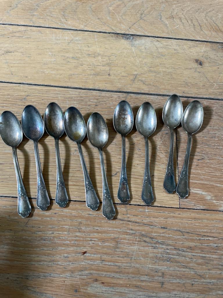 8 vintage Auerhahn verzilverde koffielepeltjes, Antiquités & Art, Antiquités | Couverts, Enlèvement ou Envoi