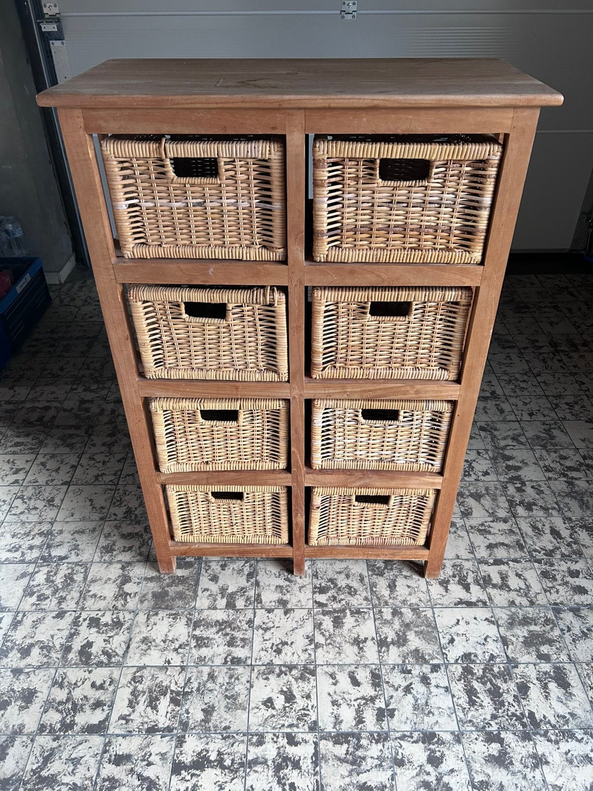 Houten ladenkast met rotan lades, Ophalen, Gebruikt, 5 laden of meer, 100 tot 150 cm