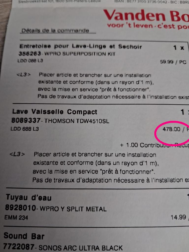 lave vaisselle compact, Enlèvement