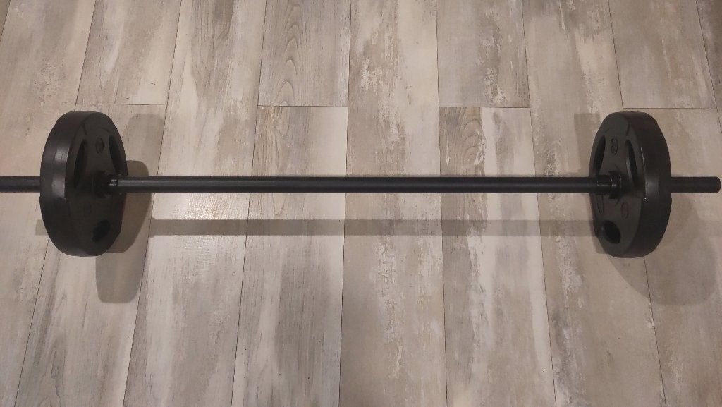 Halterstang 130 cm met 2 maal 5 kg voor € 25, Sport en Fitness, Ophalen, Gebruikt, Armen, Halterset
