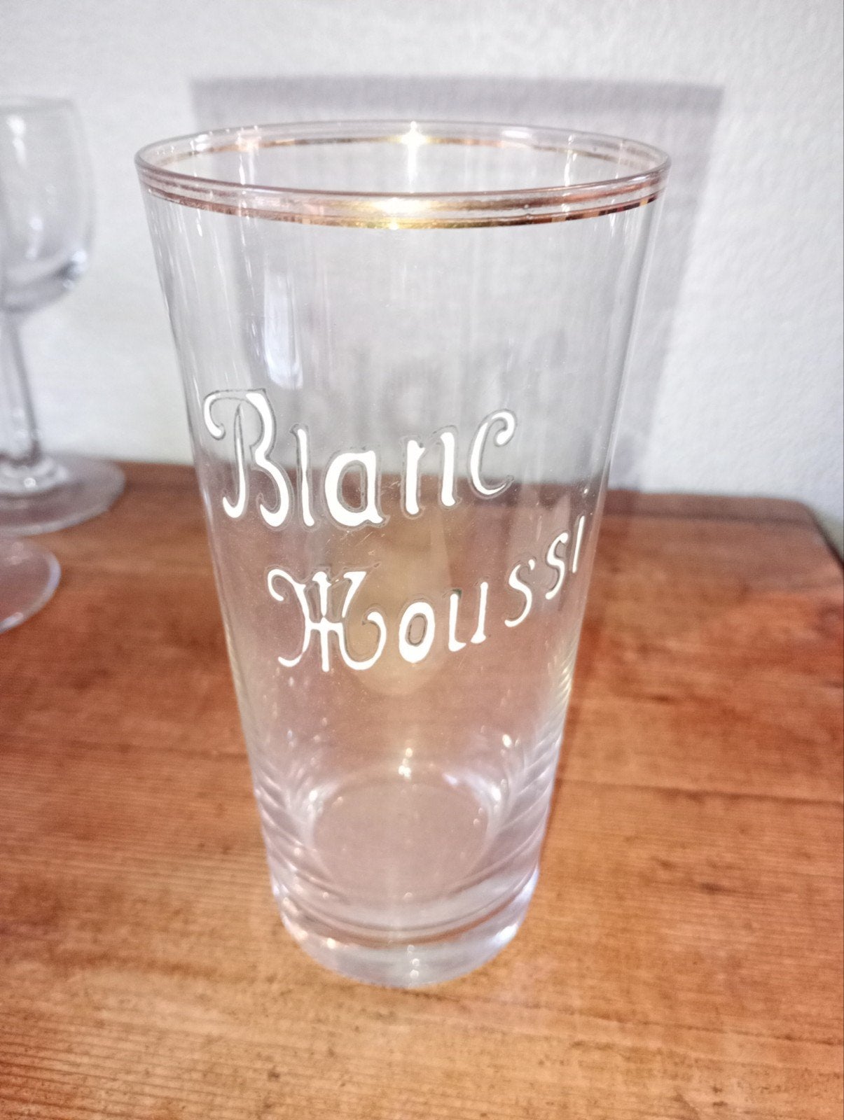 Brasserie bière ancien verre Blanc Moussi émaillé, Collections, Enlèvement ou Envoi, Utilisé, Verre ou Verres, Autres marques
