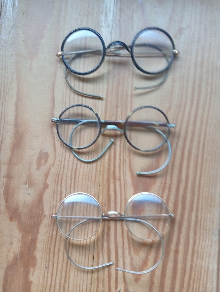Set van 3 antieke ronde glazen | Kabeletui | Opticien Fisch, Ophalen of Verzenden