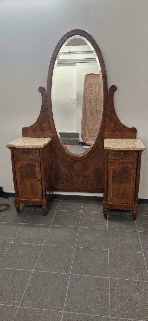 Prachtige vintage kaptafel met grote ovale spiegel en marmer, Huis en Inrichting, Ophalen, Klassiek / Vintage / Antiek, 100 tot 150 cm
