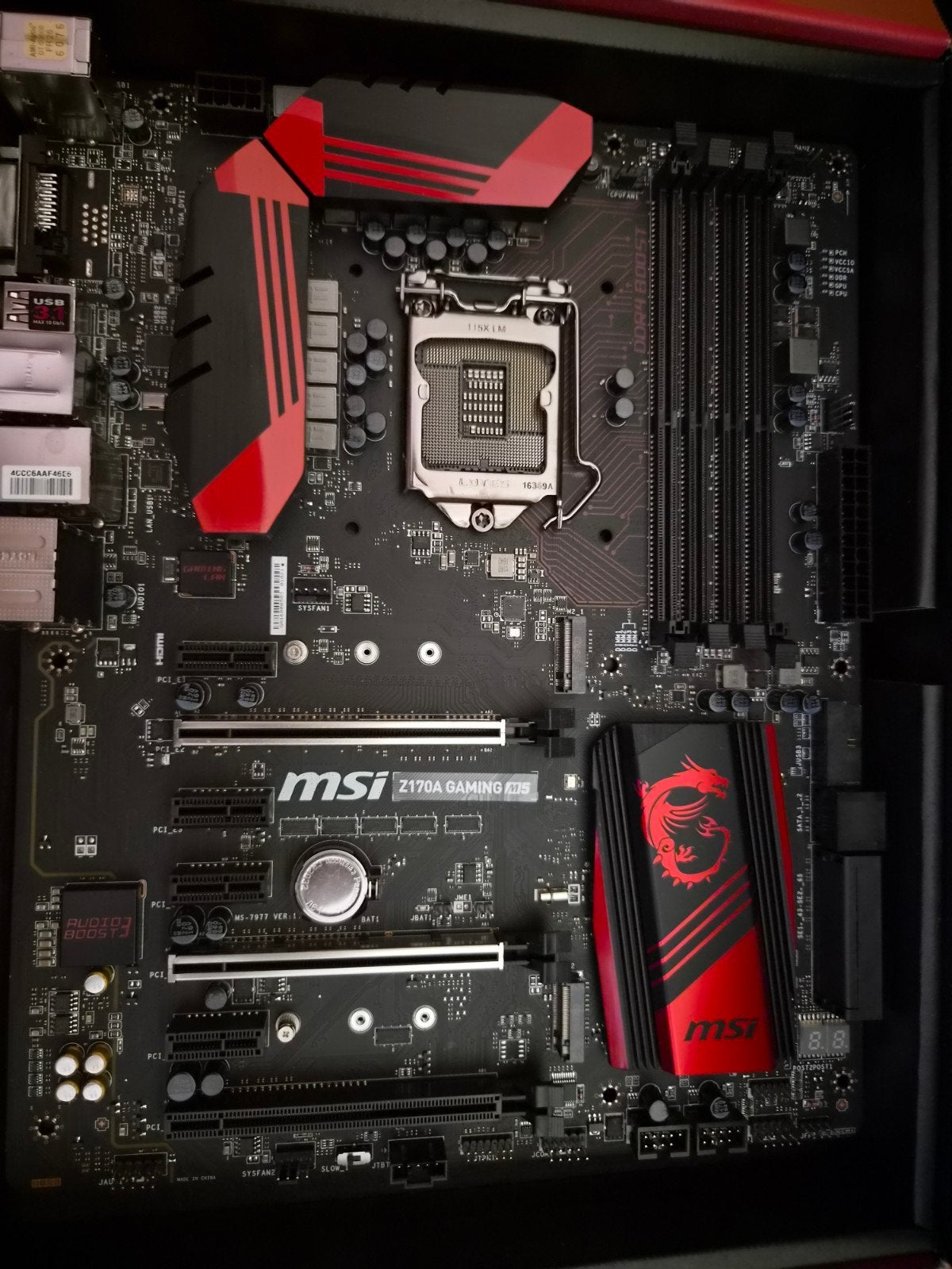 MSI Z170A Gaming M5 LGA1151 moederbord met originele doos, Computers en Software, LGA 1151, DDR4, Ophalen of Verzenden, Zo goed als nieuw