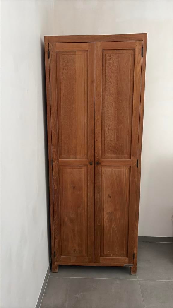 Halkast massief teakhout, Huis en Inrichting, Kasten | Kleerkasten, Ophalen, Met deur(en), Gebruikt, 200 cm of meer