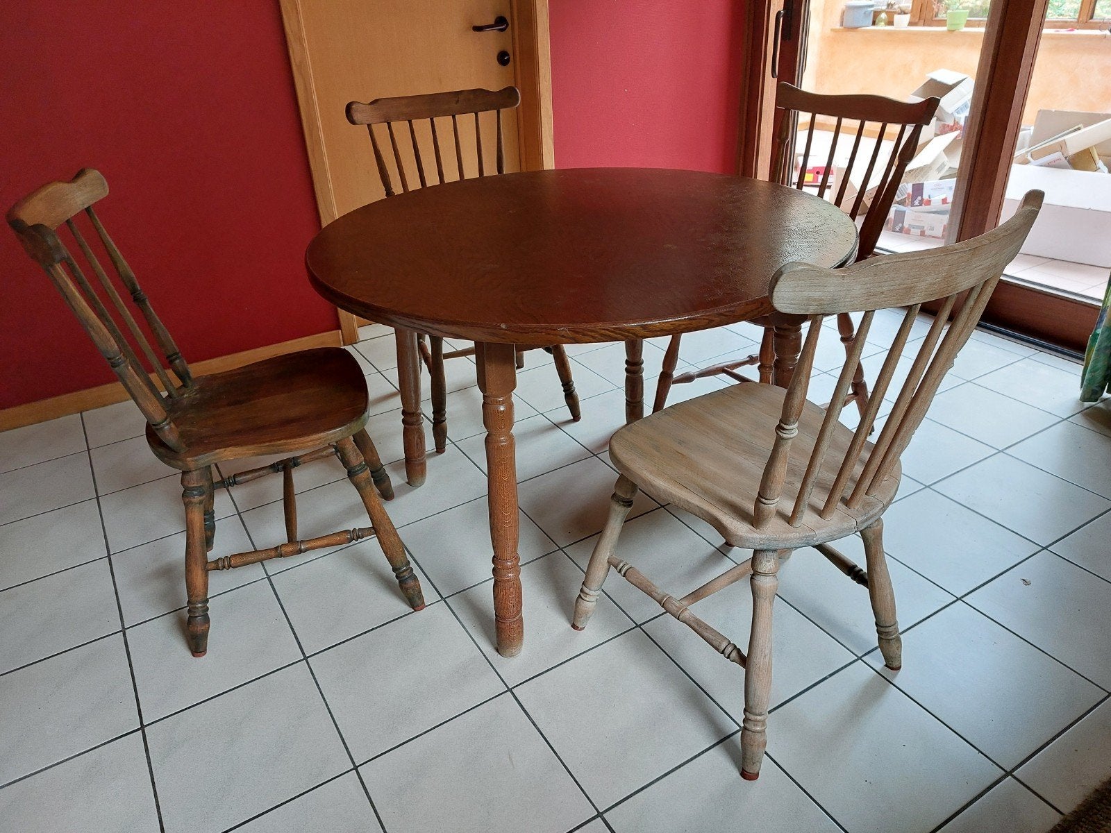 Eettafel - rond, eiken fineer + 4 stoelen, Ophalen, Rond