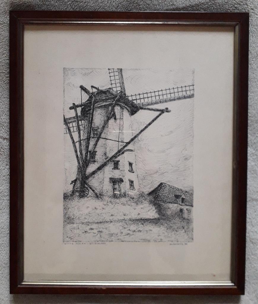 Pentekening - De Witte Molen van Sint-Niklaas, Antiek en Kunst, Kunst | Tekeningen en Fotografie, Ophalen of Verzenden