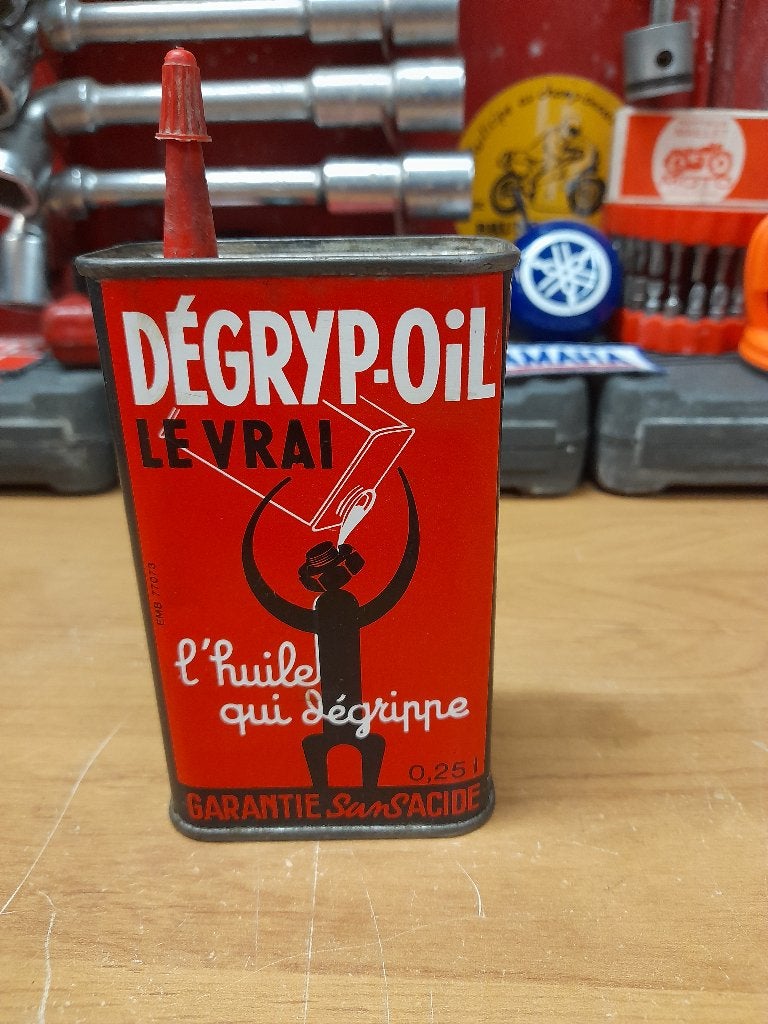 Oude lege oliekan Degrip Oil the real, Verzenden, Gebruikt, Overige typen