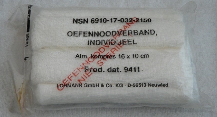 Verband Pakje, Nood, Oefen, 16x10cm, KL, 1994.(Nr.1), Enlèvement ou Envoi, Armée de terre, Autres types