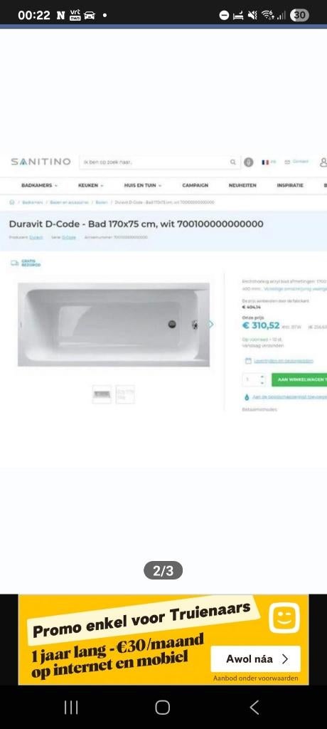 Baignoire Duravit 170x75, Enlèvement, Neuf, Baignoire