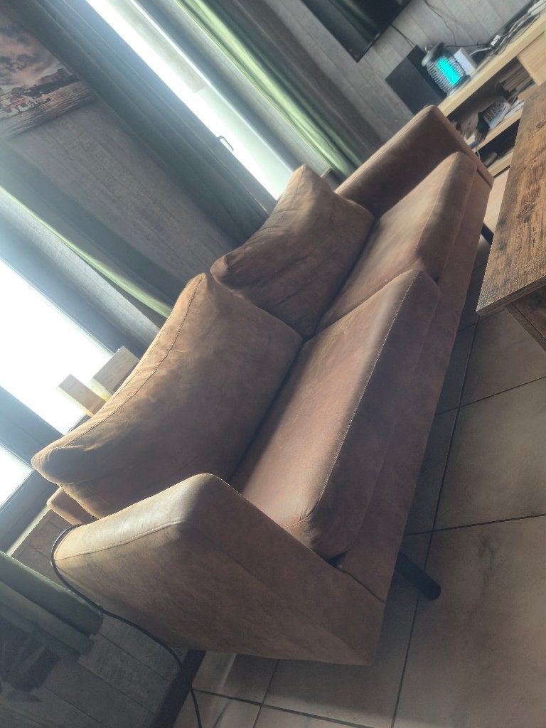 Leen Bakker 3-zitsbank (model Collin) - Cognac leer, Huis en Inrichting, Ophalen, Driepersoons, 75 tot 100 cm, Zo goed als nieuw